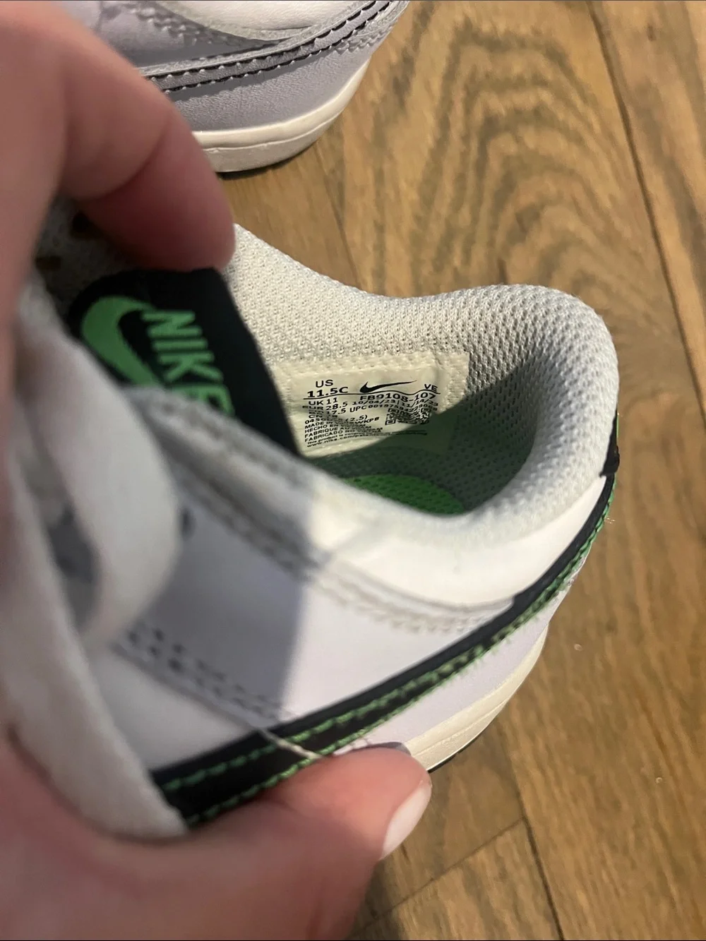Nike Kids Dunks White Low-Top Sneakers with Neon Green Logo
